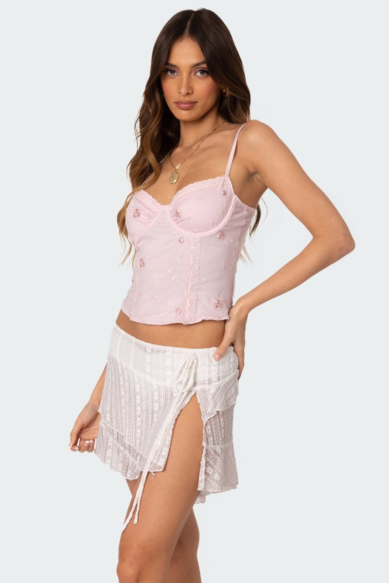 Edikted Victoria Embroidered Mesh Bra Corset Light Blue | USA DT834583L0
