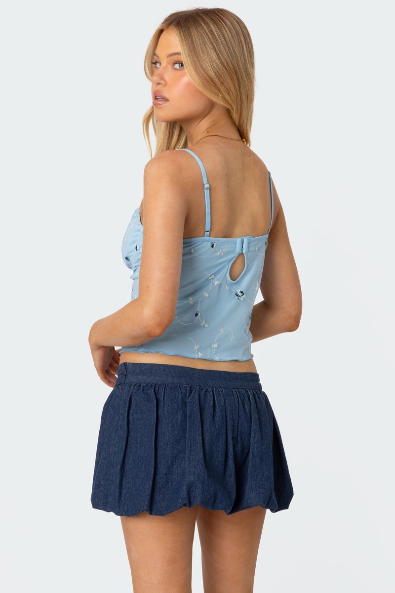 Edikted Victoria Embroidered Mesh Bra Corset Light Blue | USA ZU288788V1