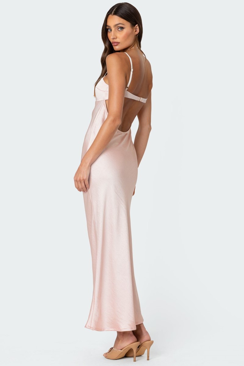 Edikted Vienna Open Back Satin Maxi Dress Maxi Dress Light Pink | USA RL687458L3