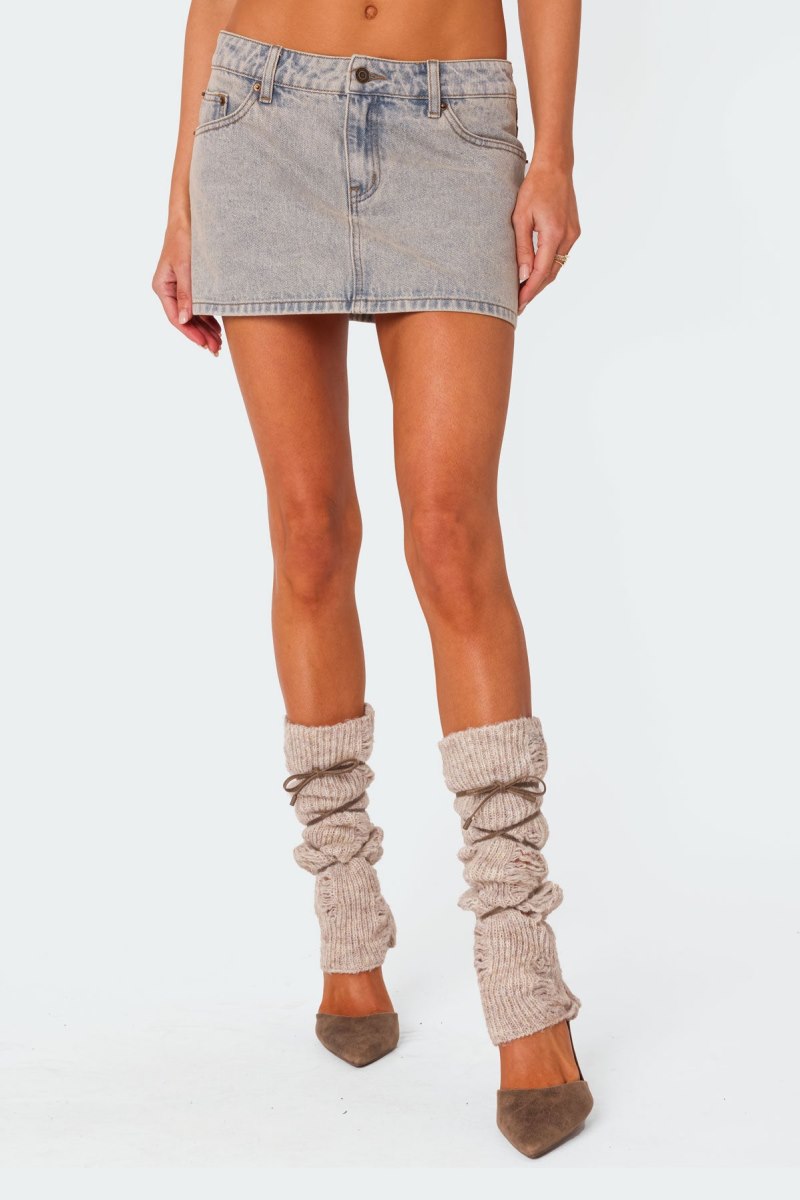 Edikted Vintage Washed Denim Mini Skirts Blue Washed | USA BH143404F5