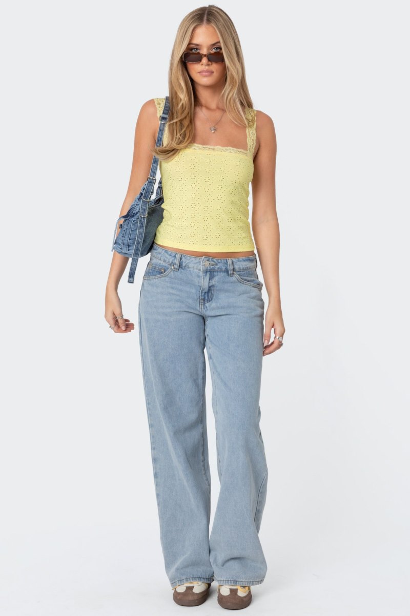 Edikted Virginia Lace Trim Eyelet Tank Top Light Blue | USA RR238813I9