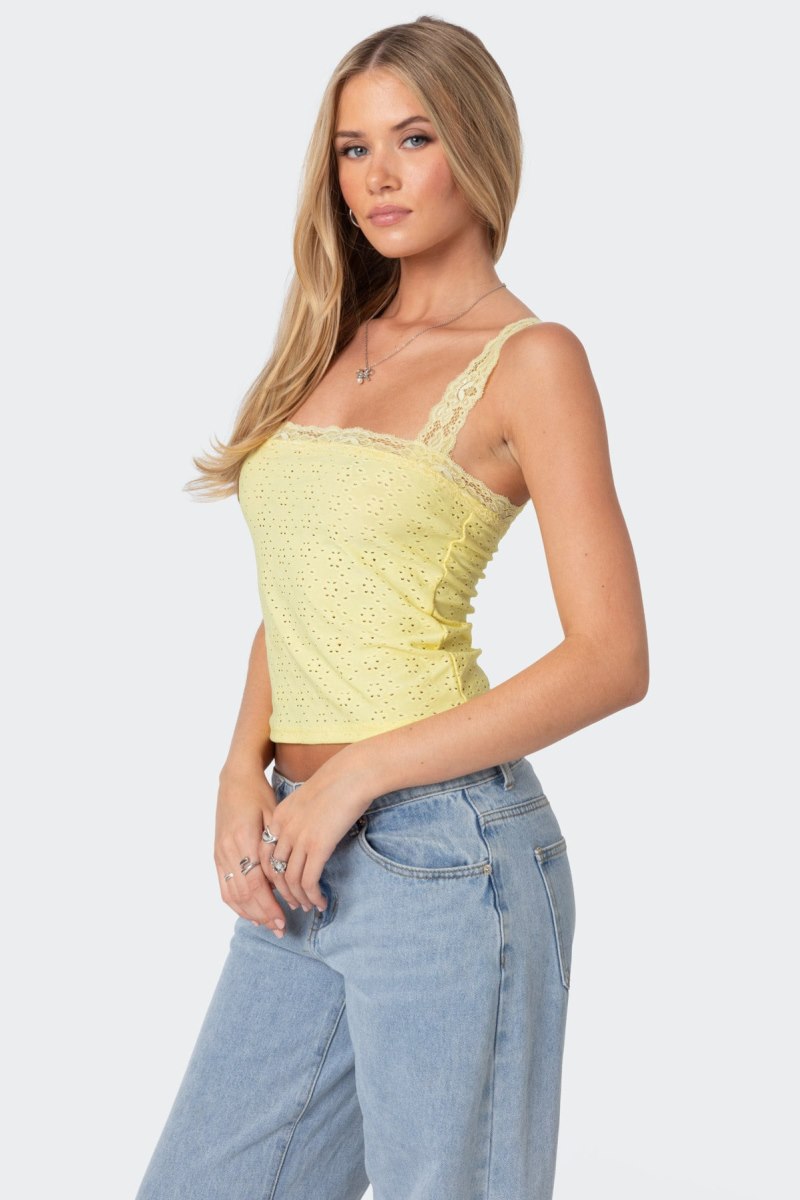 Edikted Virginia Lace Trim Eyelet Tank Top Light Blue | USA RR238813I9