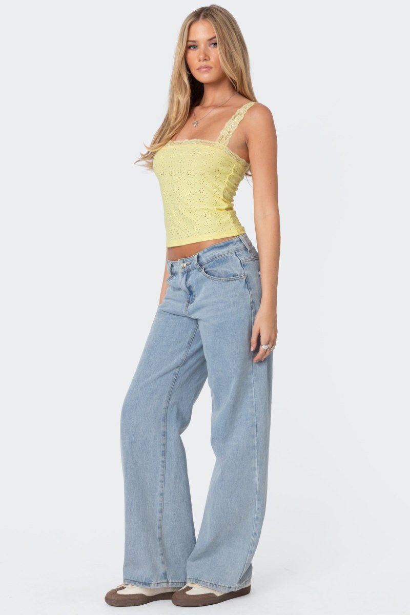 Edikted Virginia Lace Trim Eyelet Tank Top Light Blue | USA RR238813I9
