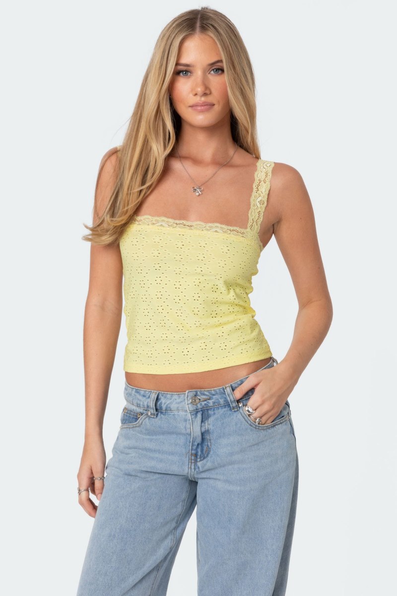 Edikted Virginia Lace Trim Eyelet Tank Top Light Blue | USA RR238813I9