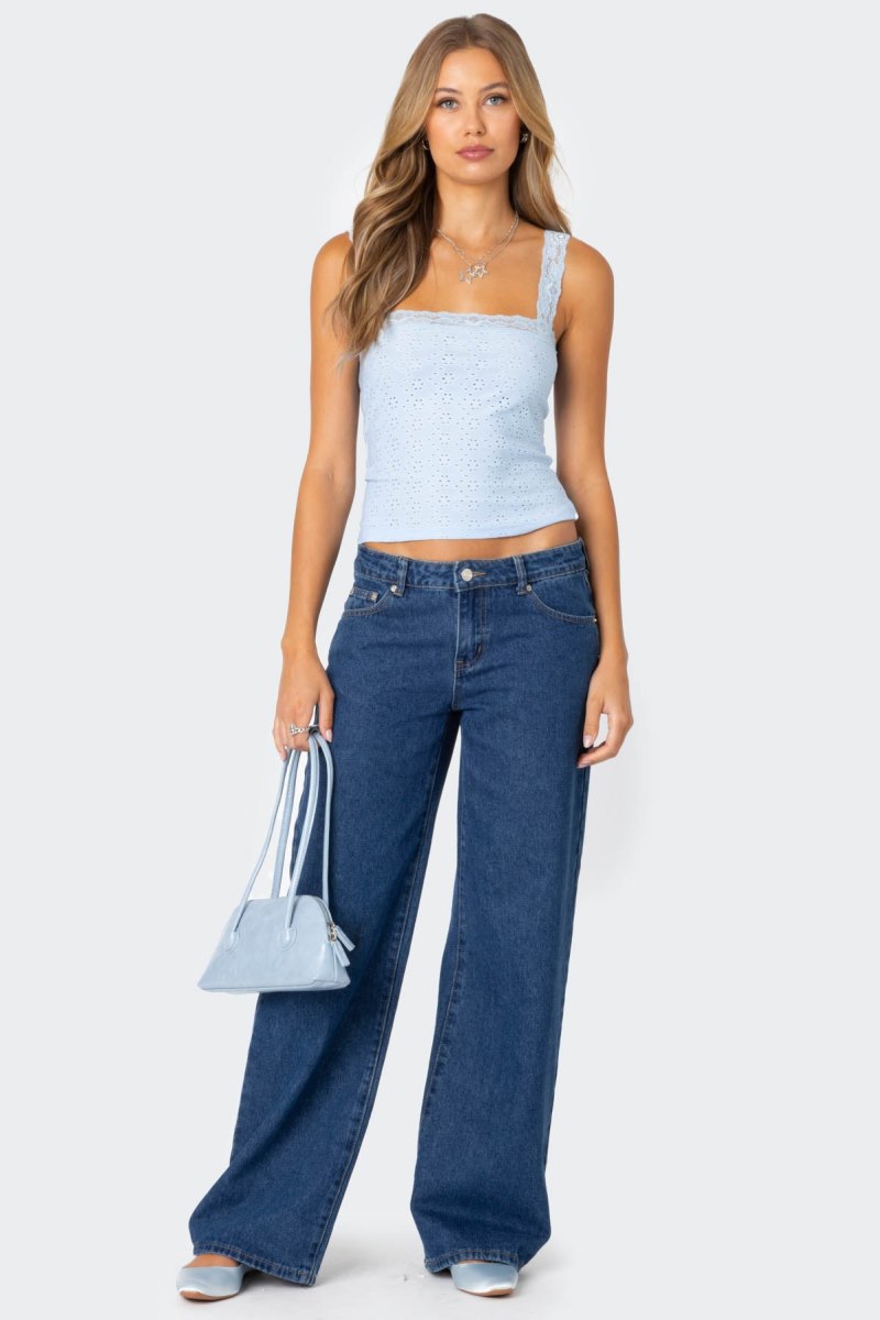 Edikted Virginia Lace Trim Eyelet Tank Top Light Blue | USA VB330483A2