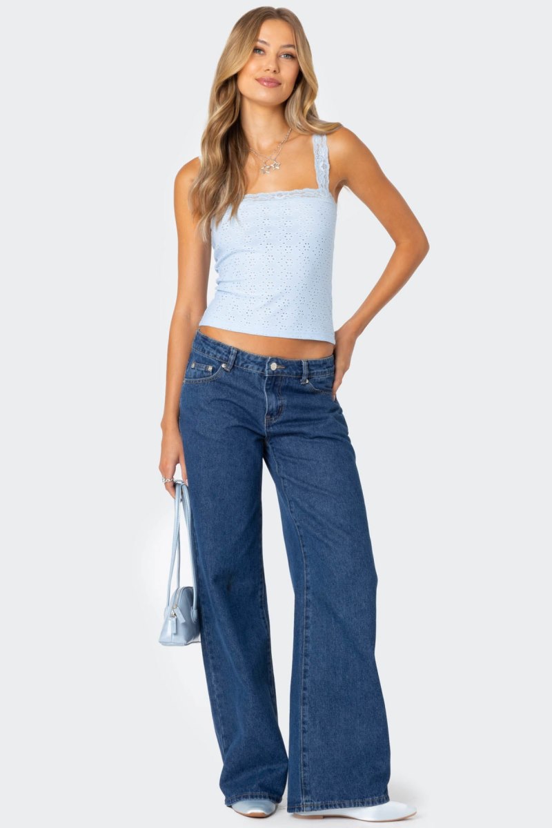 Edikted Virginia Lace Trim Eyelet Tank Top Light Blue | USA VB330483A2