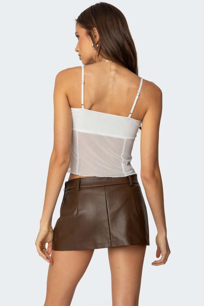 Edikted Viv Ruched Sheer Mesh Tank Top White | USA TV519871J0