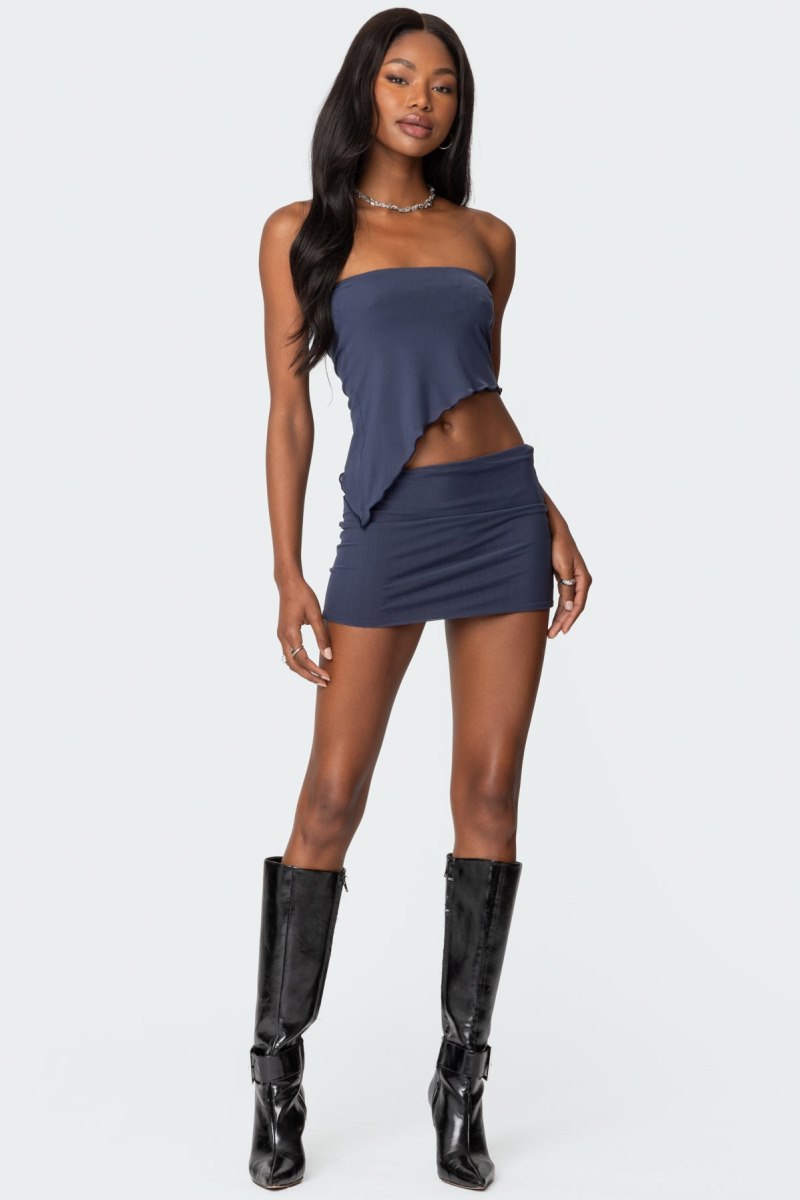 Edikted Vivi Mesh Asymmetric Tube Strapless Tops Blue | USA TJ446124M3