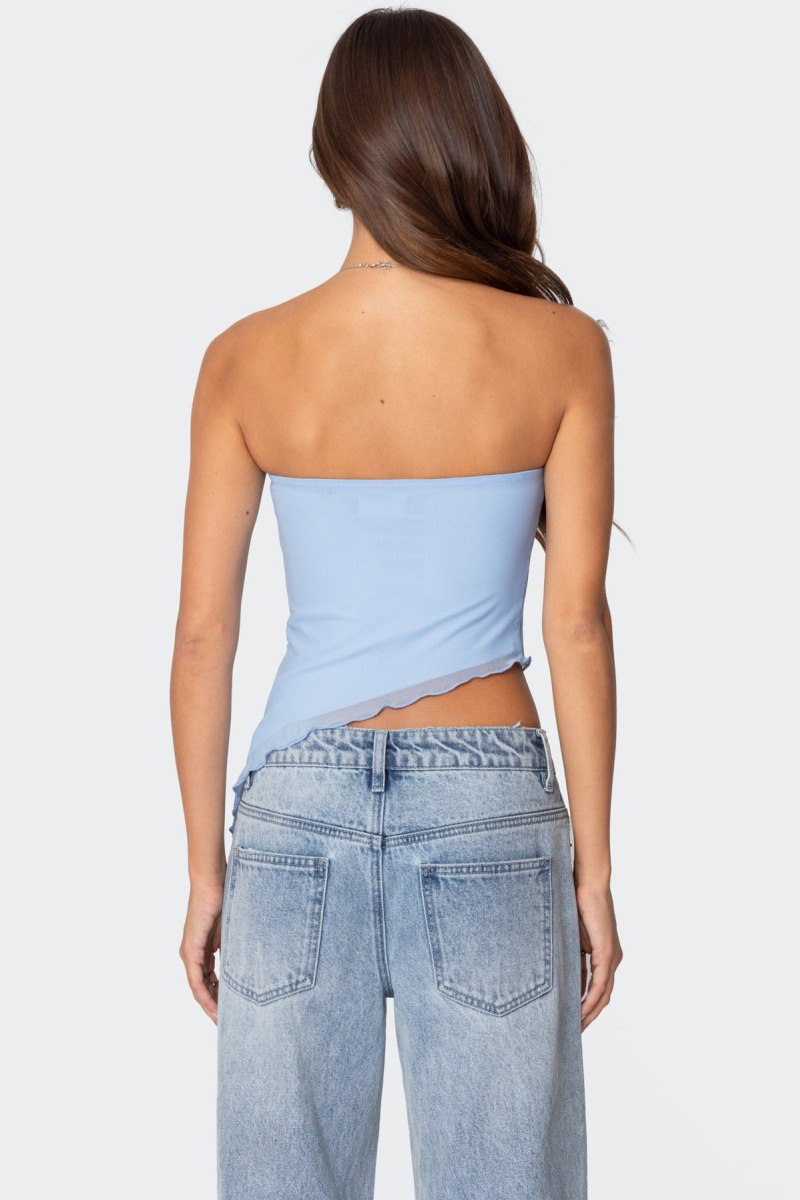 Edikted Vivi Mesh Asymmetric Tube Strapless Tops Blue | USA MM850985K1