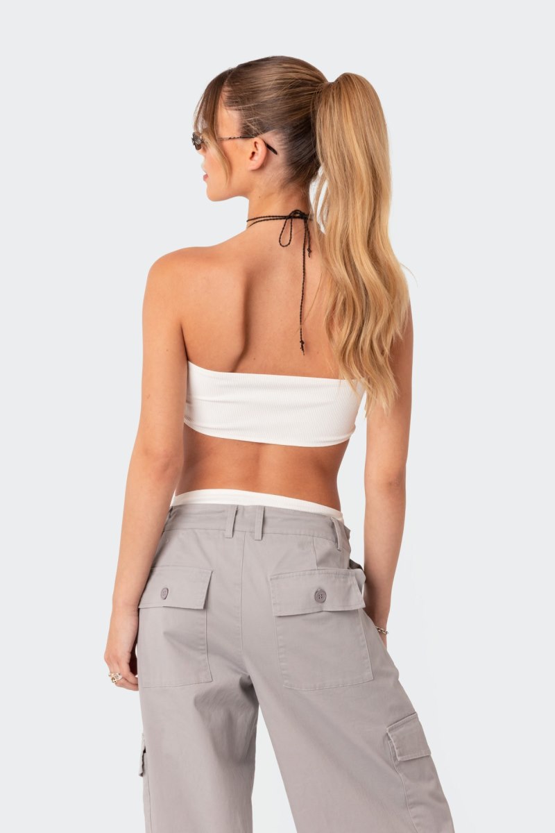 Edikted Vivie Ribbed Cut-Out Bodysuit Beige | USA KT370057E5