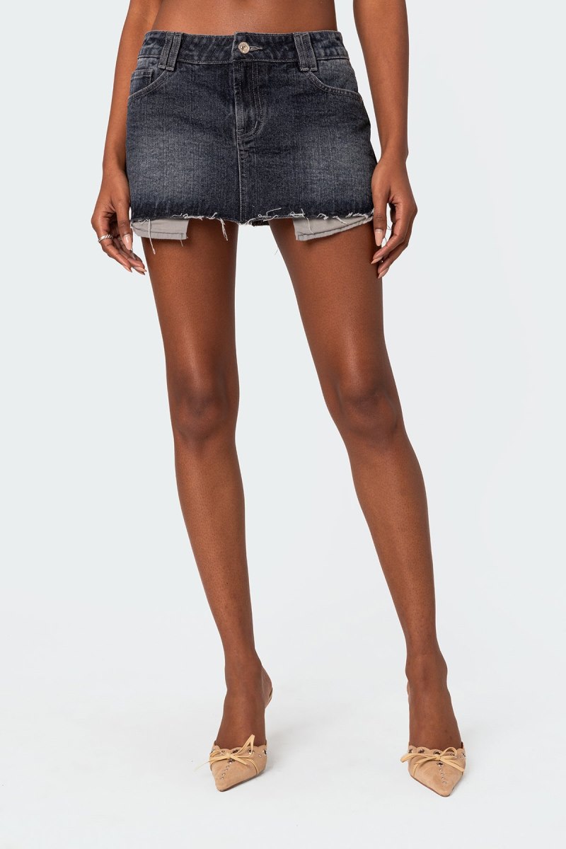 Edikted Washed Denim Mini Skirts Dark Gray | USA DN428942Z1
