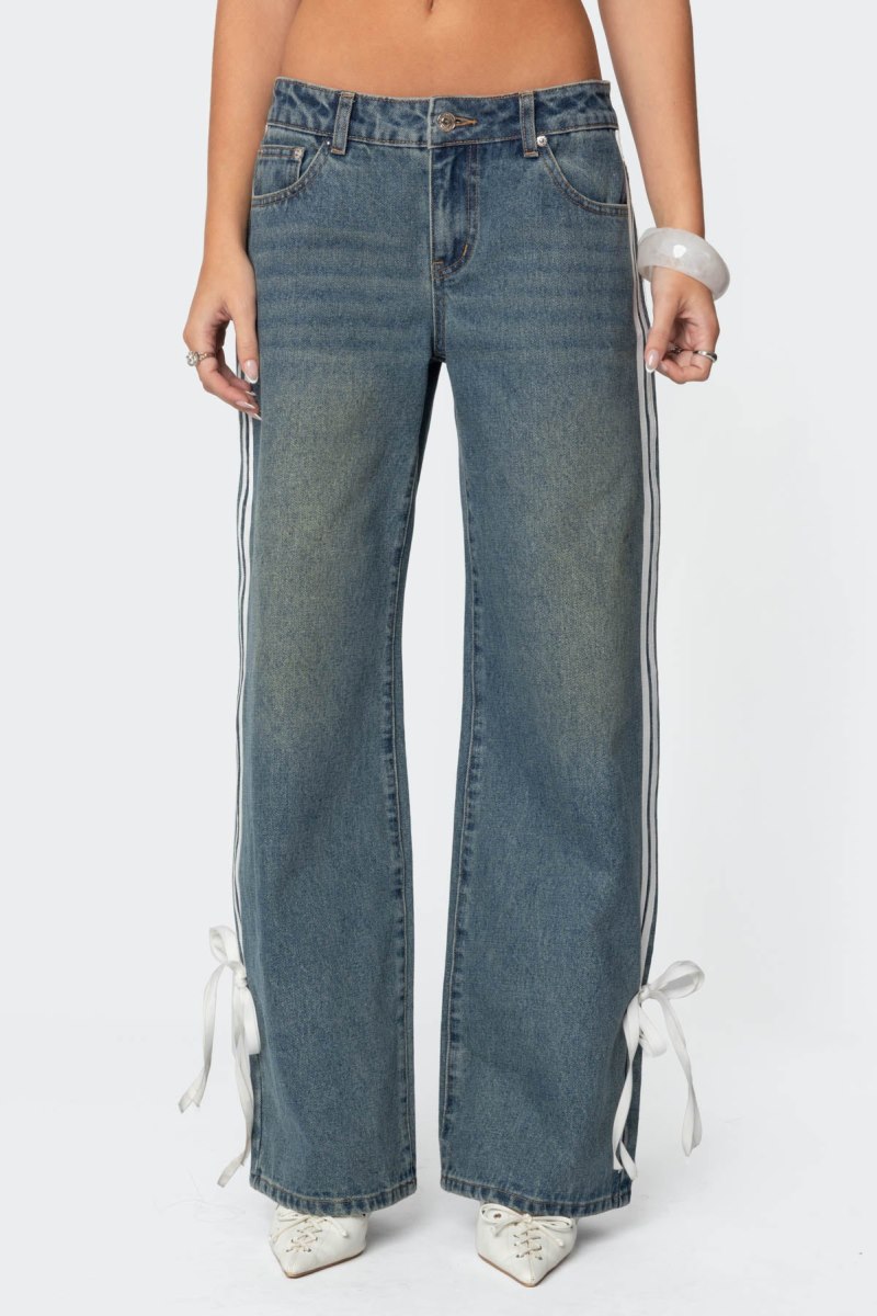Edikted Washed Low Rise Ribbon Jeans Blue Washed | USA LM322642F5