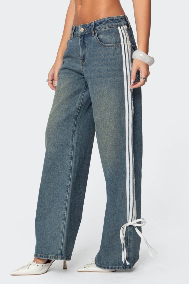 Edikted Washed Low Rise Ribbon Jeans Blue Washed | USA LM322642F5