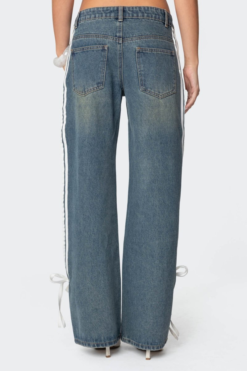 Edikted Washed Low Rise Ribbon Jeans Blue Washed | USA LM322642F5