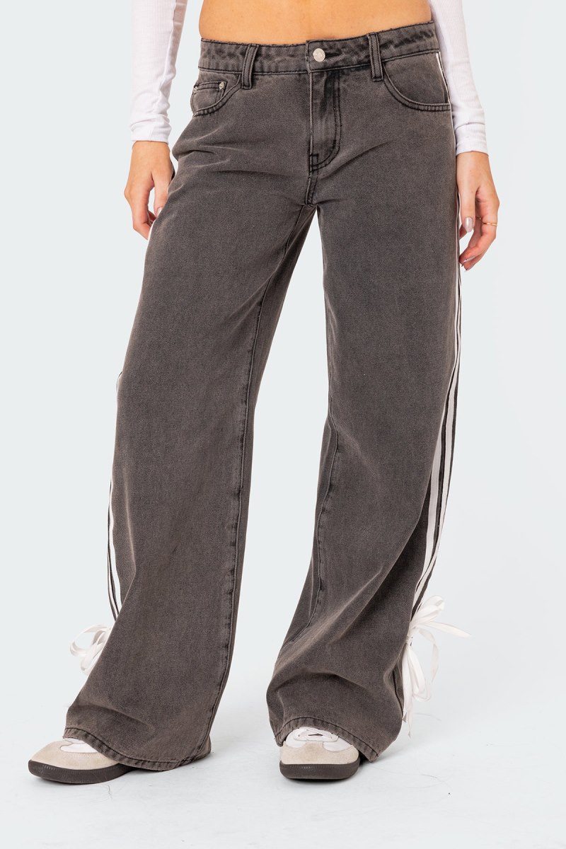 Edikted Washed Low Rise Ribbon Jeans Blue Washed | USA EV108980B6