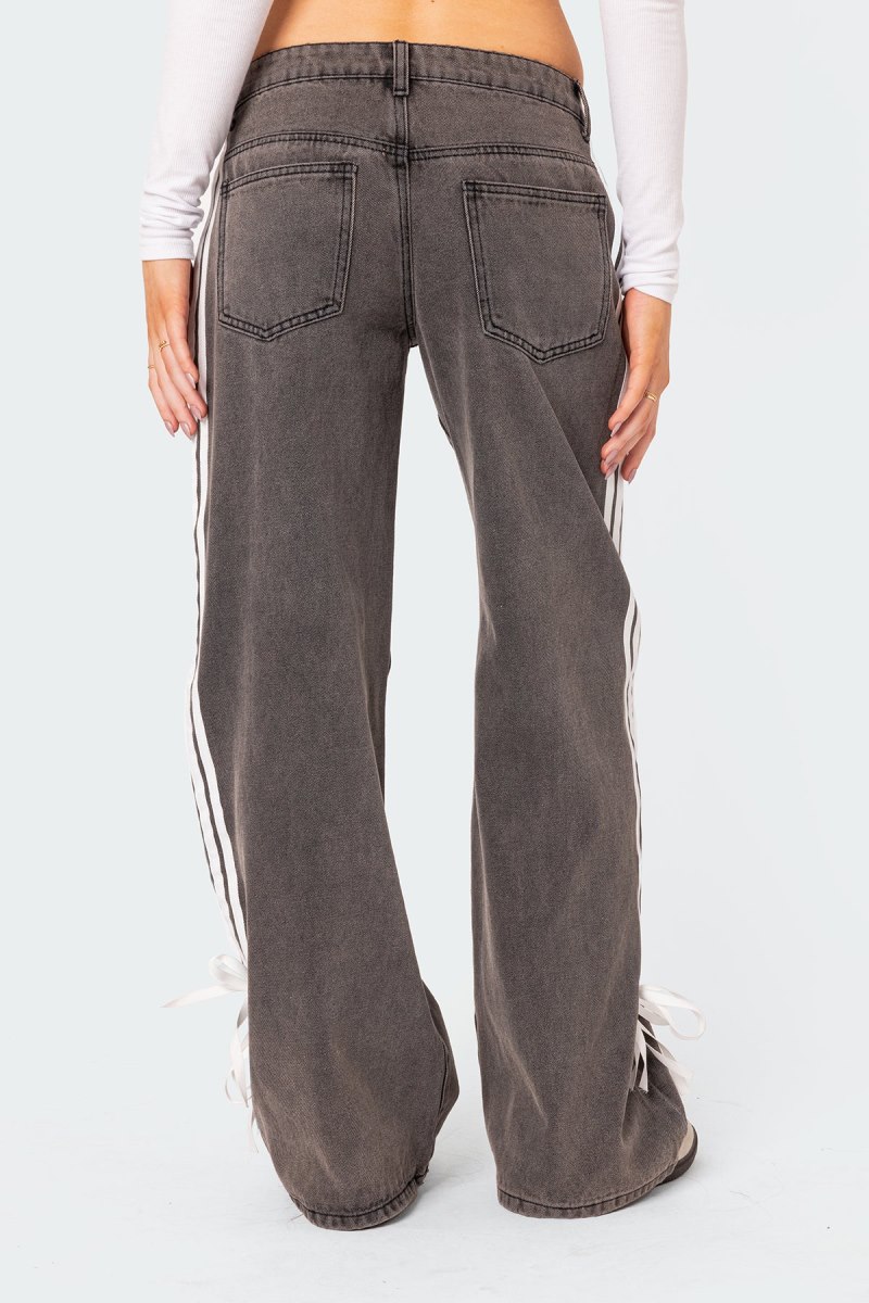 Edikted Washed Low Rise Ribbon Jeans Blue Washed | USA EV108980B6