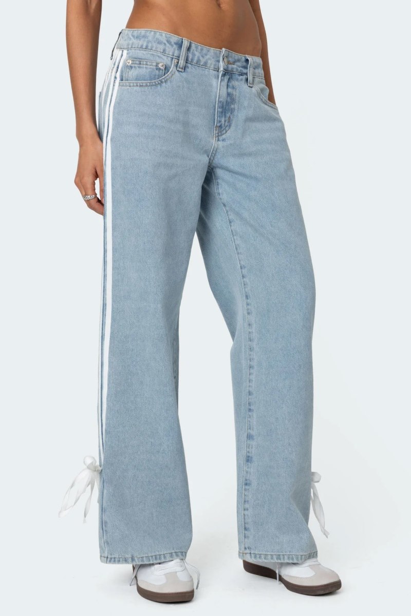 Edikted Washed Low Rise Ribbon Jeans Blue Washed | USA JQ354895Q8