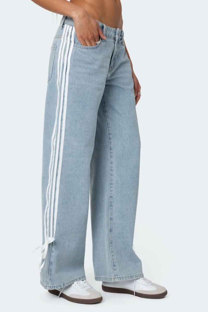 Edikted Washed Low Rise Ribbon Jeans Blue Washed | USA JQ354895Q8