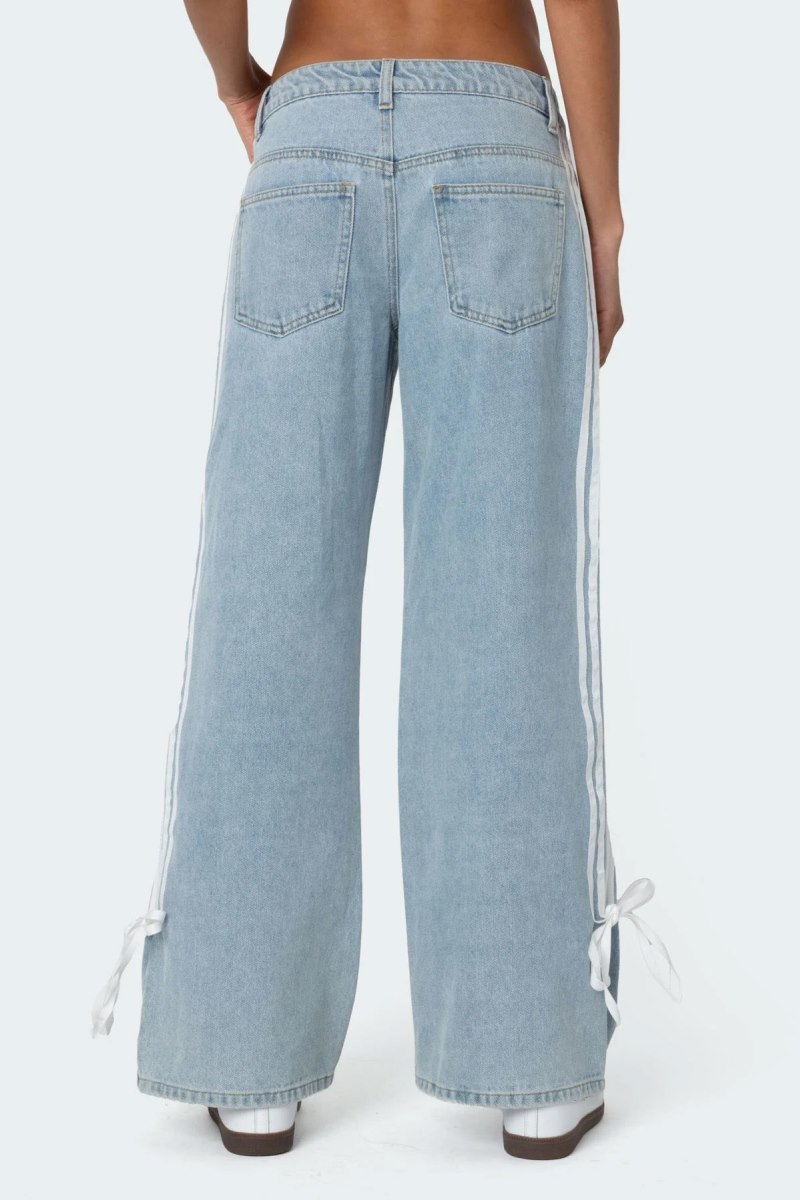 Edikted Washed Low Rise Ribbon Jeans Blue Washed | USA JQ354895Q8
