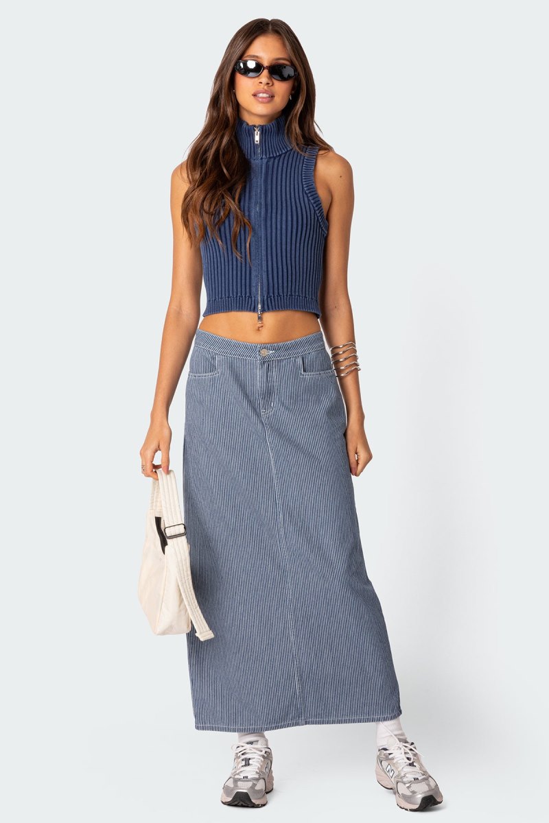 Edikted Washed Zip Up Tank Knitted Tops Blue | USA FX173187A8
