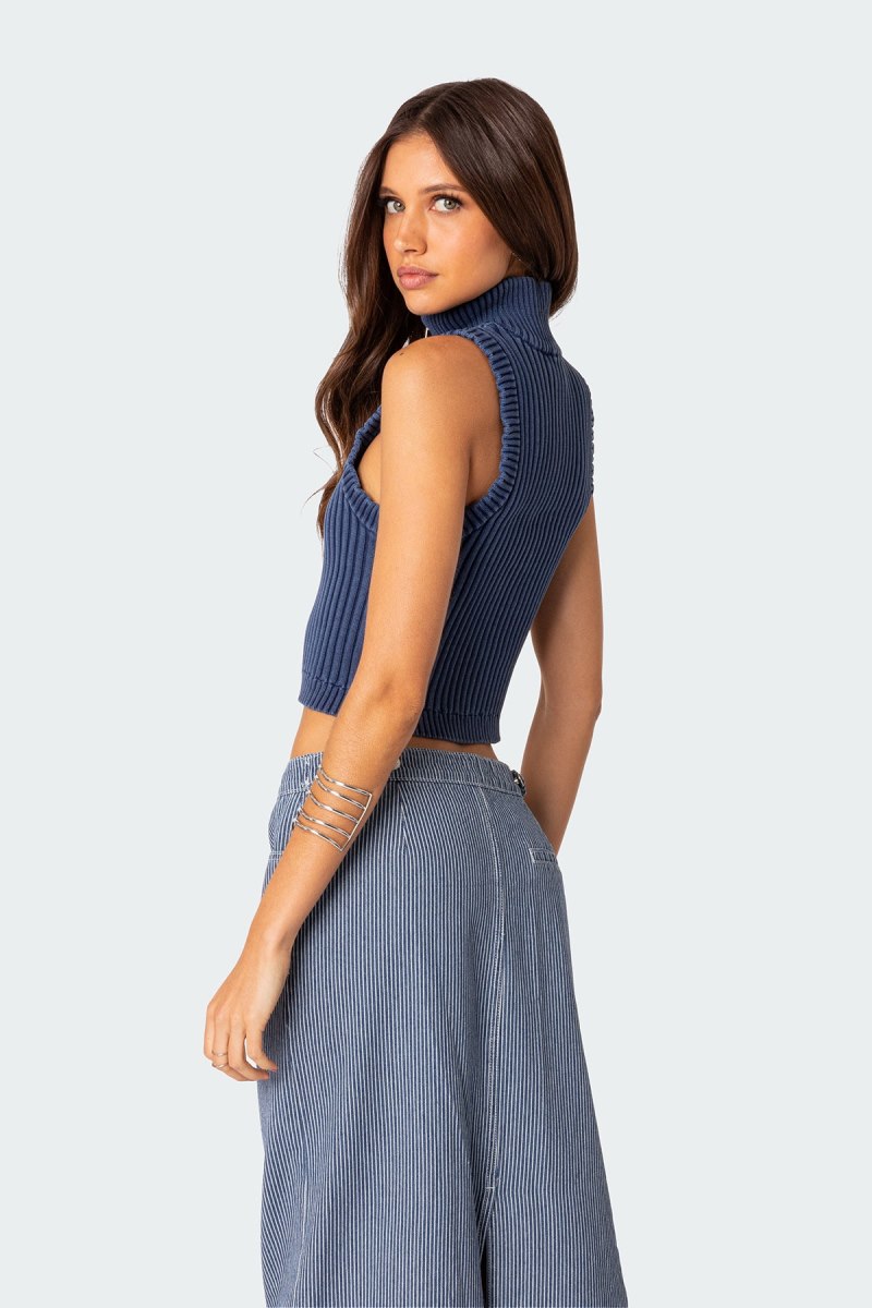 Edikted Washed Zip Up Tank Knitted Tops Blue | USA FX173187A8