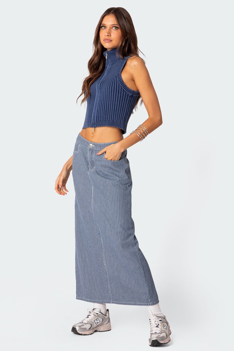 Edikted Washed Zip Up Tank Knitted Tops Blue | USA FX173187A8