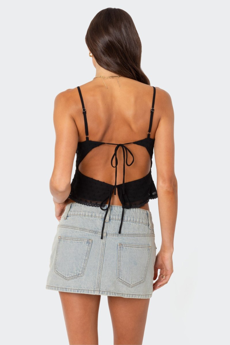 Edikted Wendy Tie Back Lacey Tank Top Black | USA MZ706660J5