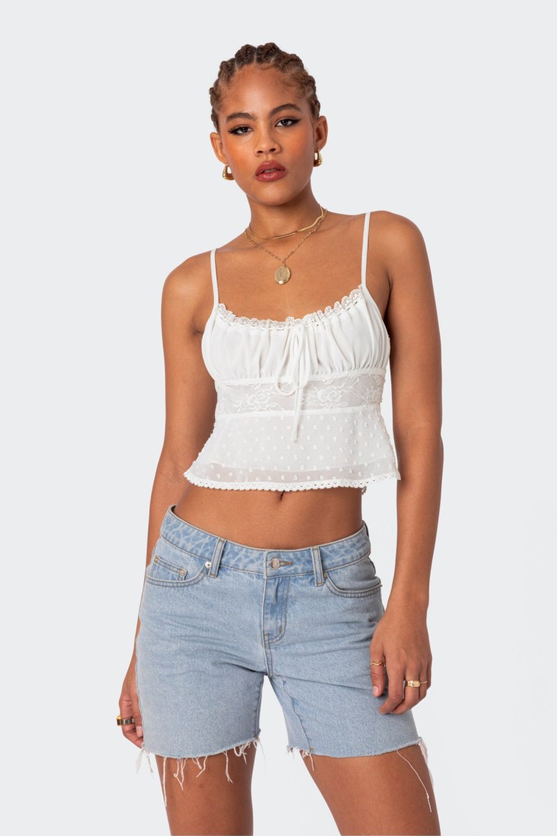 Edikted Wendy Tie Back Lacey Tank Top Black | USA PJ530493H0