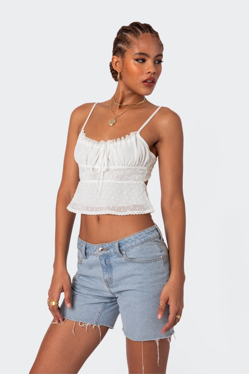 Edikted Wendy Tie Back Lacey Tank Top Black | USA PJ530493H0