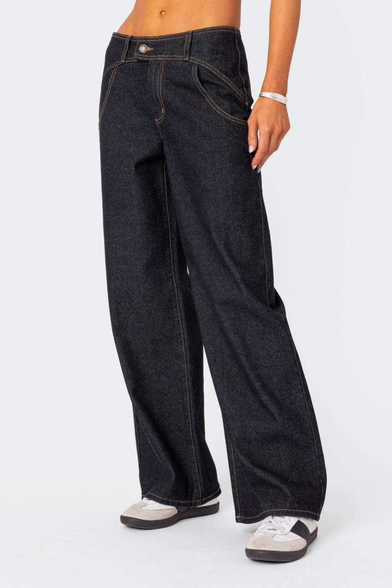 Edikted Western Low Rise Jeans Dark Blue | USA JW334503D7