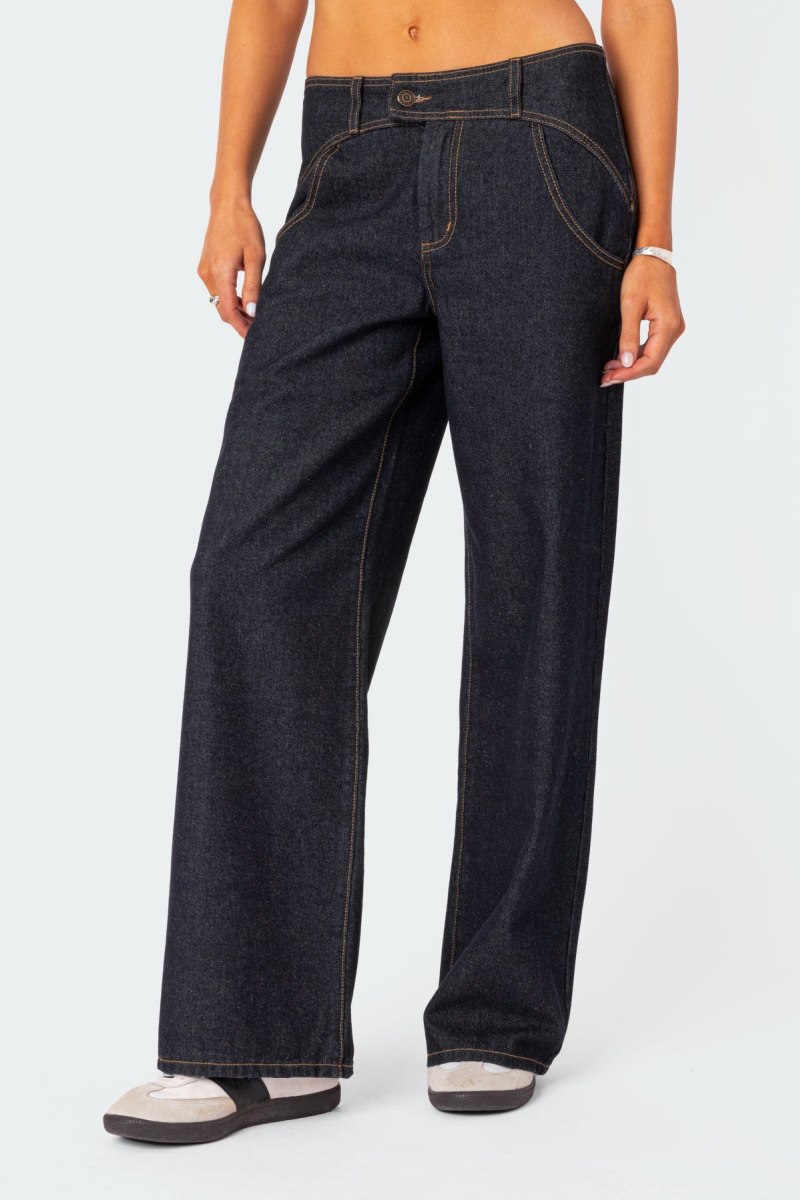 Edikted Western Low Rise Jeans Dark Blue | USA JW334503D7