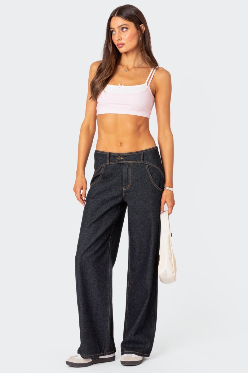Edikted Western Low Rise Jeans Dark Blue | USA JW334503D7