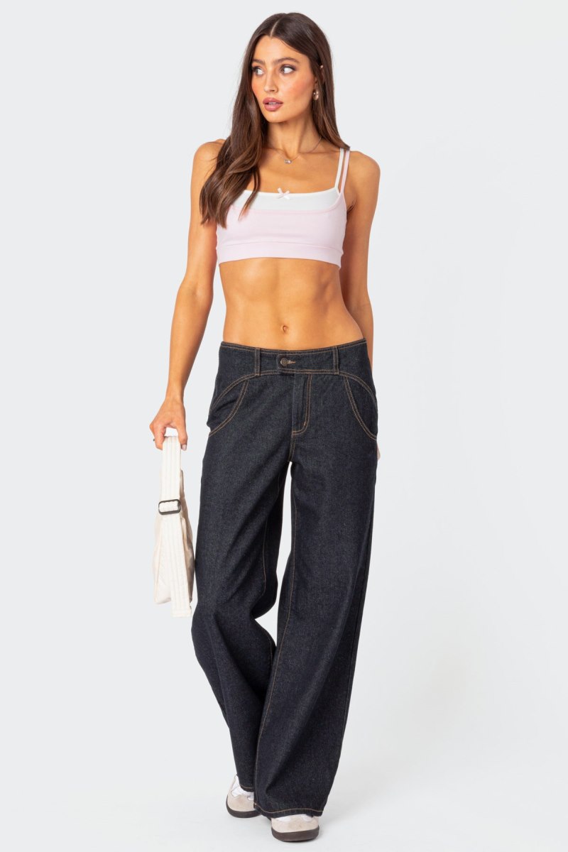Edikted Western Low Rise Jeans Dark Blue | USA JW334503D7