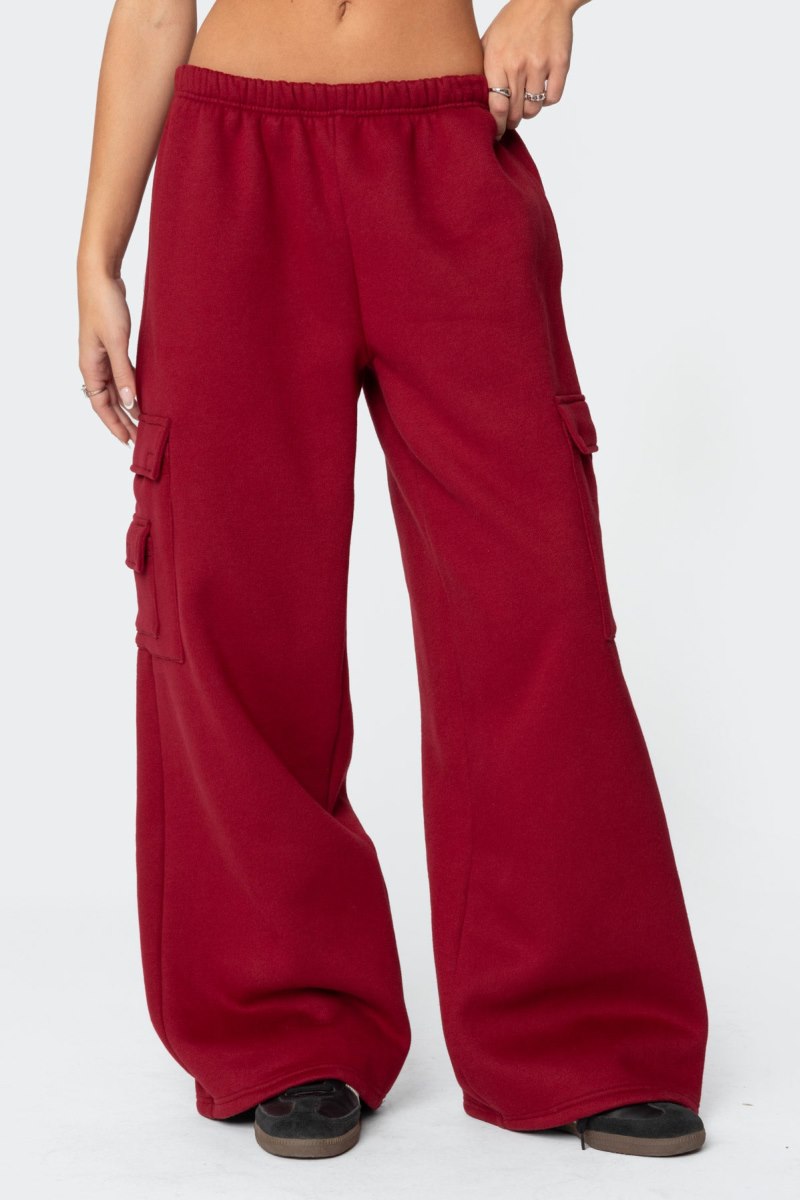 Edikted Wide Leg Cargo Sweatpants Burgundy | USA EZ972757Q2