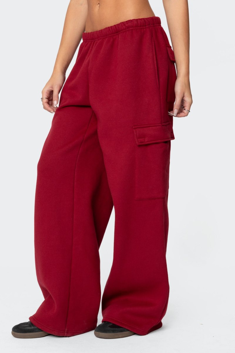 Edikted Wide Leg Cargo Sweatpants Burgundy | USA EZ972757Q2