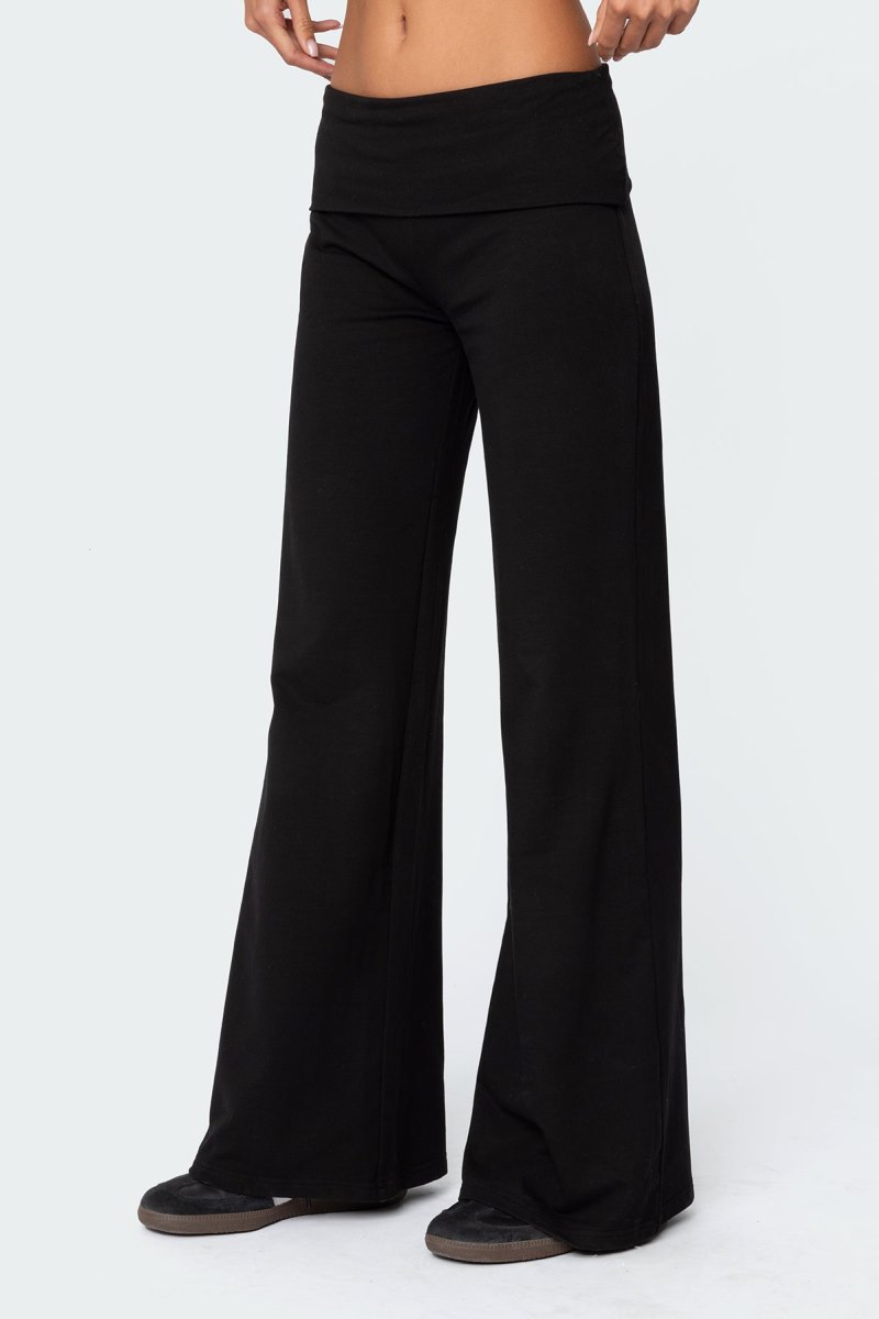 Edikted Wide Leg Fold Over Pants Black | USA YP695689B5