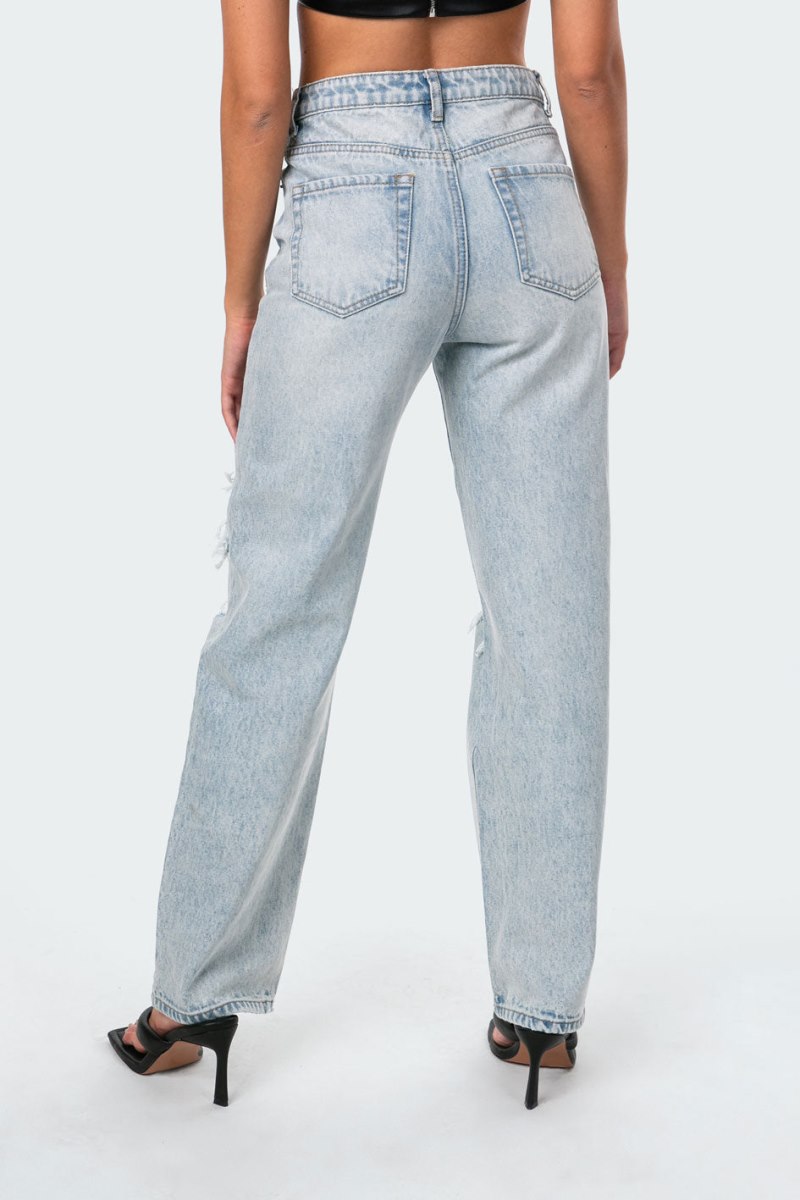Edikted Wide Or Die Ripped Jeans Light Blue | USA XS887258Y4