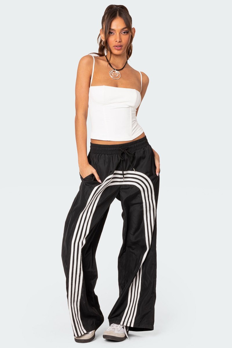 Edikted Wilda Striped Nylon Track Pants Black And White | USA FG343624E0