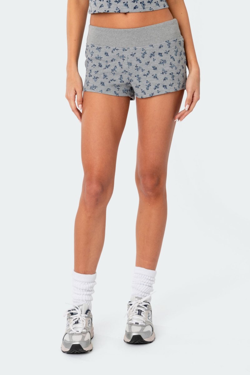 Edikted Wildflower Waffle Low Rise Micro Shorts Gray Melange | USA OO992509S8
