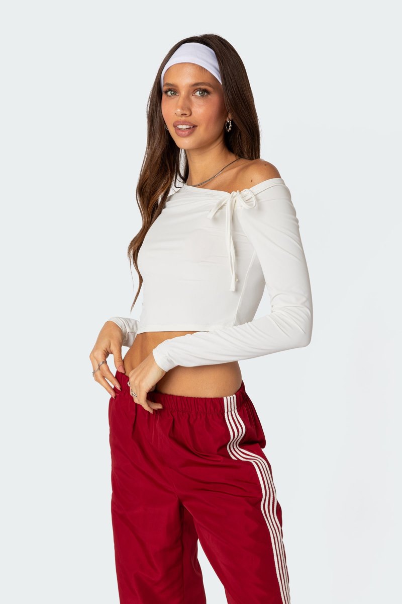 Edikted Winona Asymmetric Tie Crop Tops White | USA RK022532R3