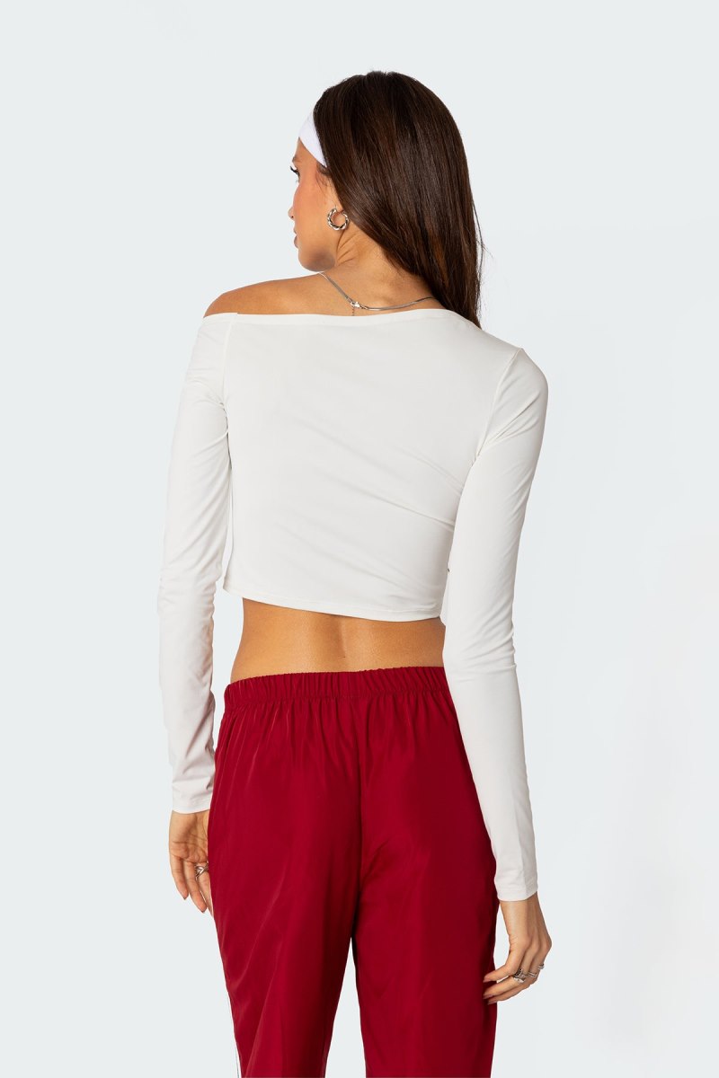 Edikted Winona Asymmetric Tie Crop Tops White | USA RK022532R3