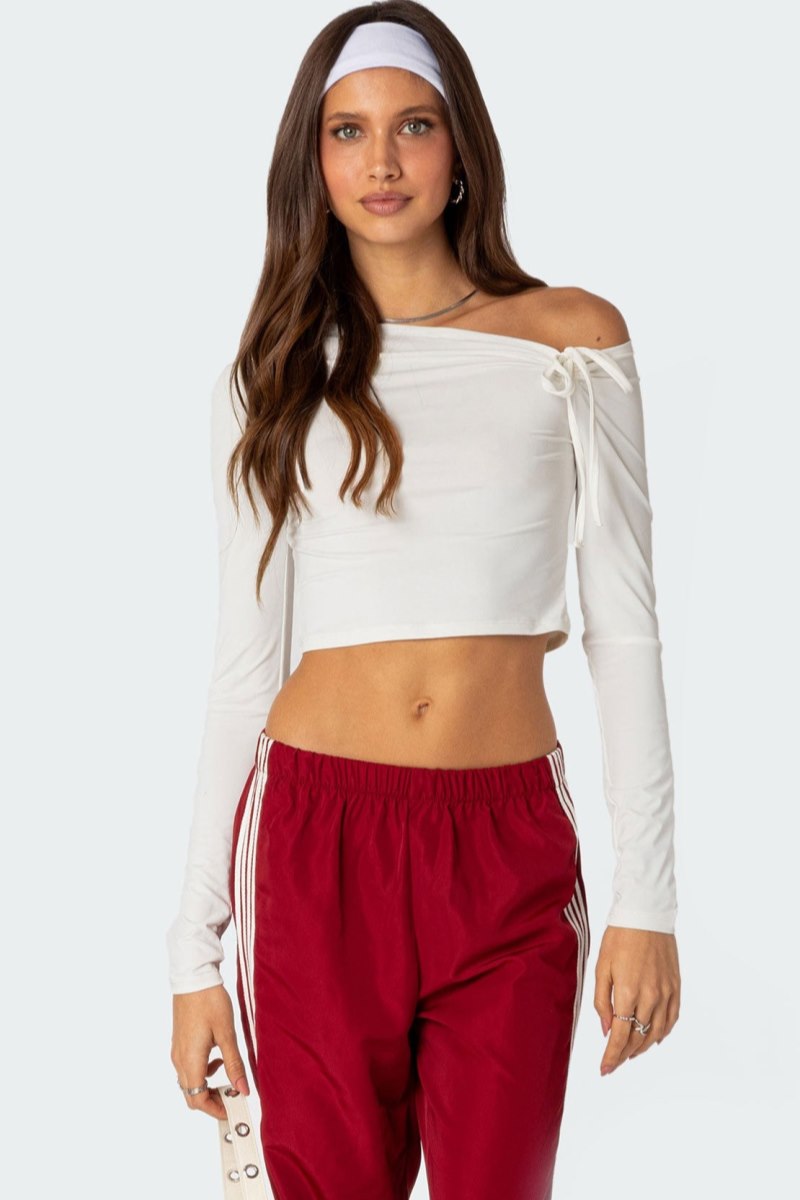 Edikted Winona Asymmetric Tie Crop Tops White | USA RK022532R3
