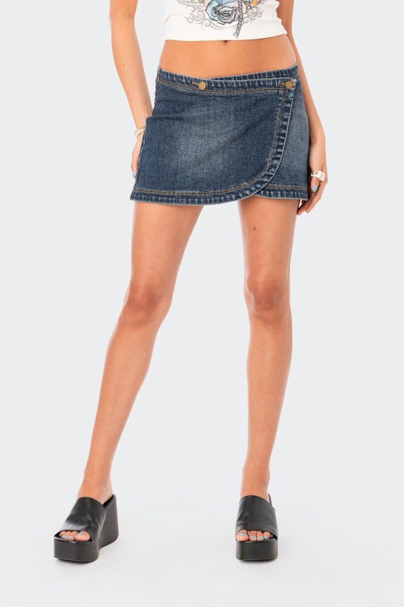 Edikted Wrap Low-Rise Denim Mini Skirts Blue | USA BY326882E6