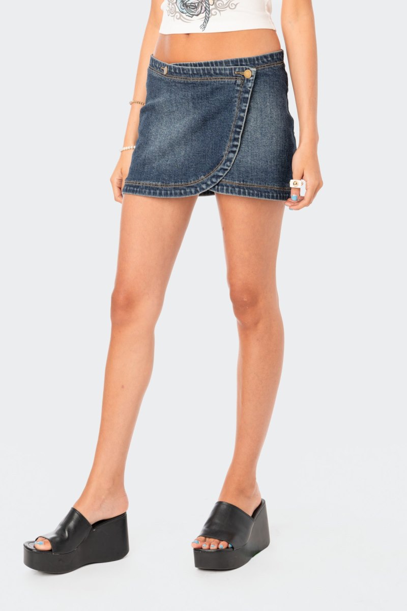 Edikted Wrap Low-Rise Denim Mini Skirts Blue | USA BY326882E6
