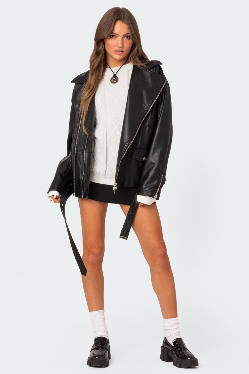 Edikted Wrenley Oversized Faux Leather Jackets Black | USA WS828792B8
