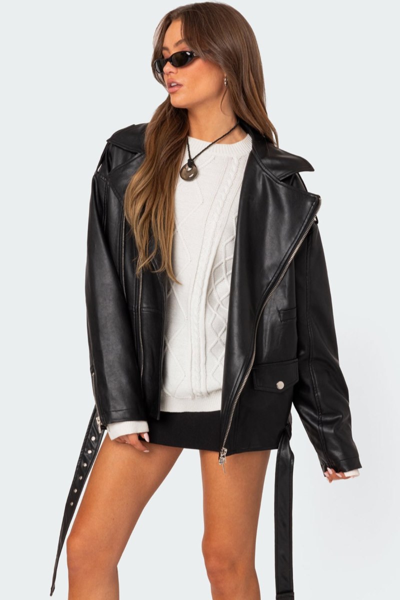 Edikted Wrenley Oversized Faux Leather Jackets Black | USA WS828792B8