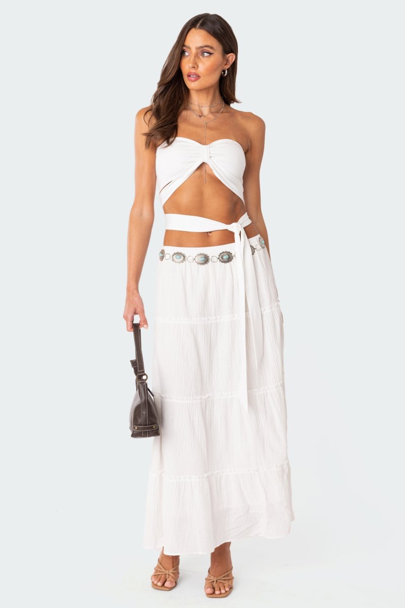 Edikted Wyatt Wrap Tie Bandeau Crop Tops Brown | USA YO465276K7