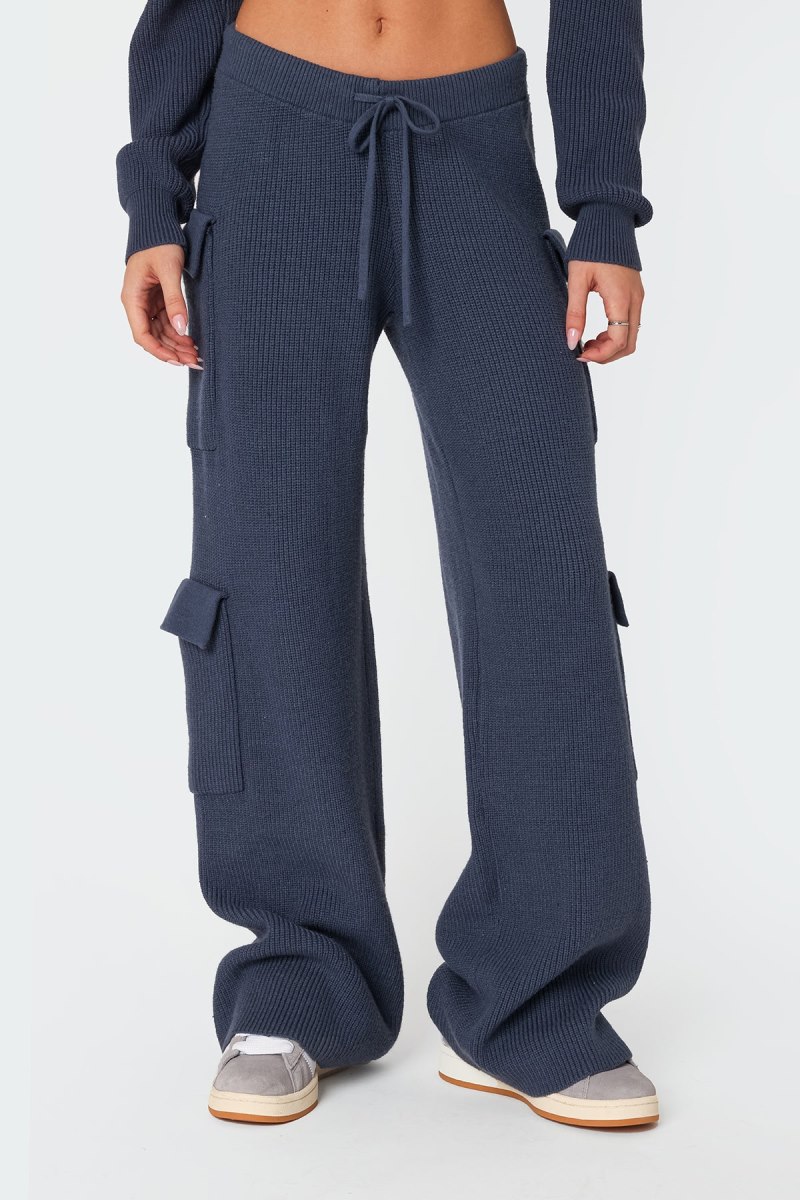 Edikted Wynter Knit Cargo Pants Blue | USA PQ850145F8