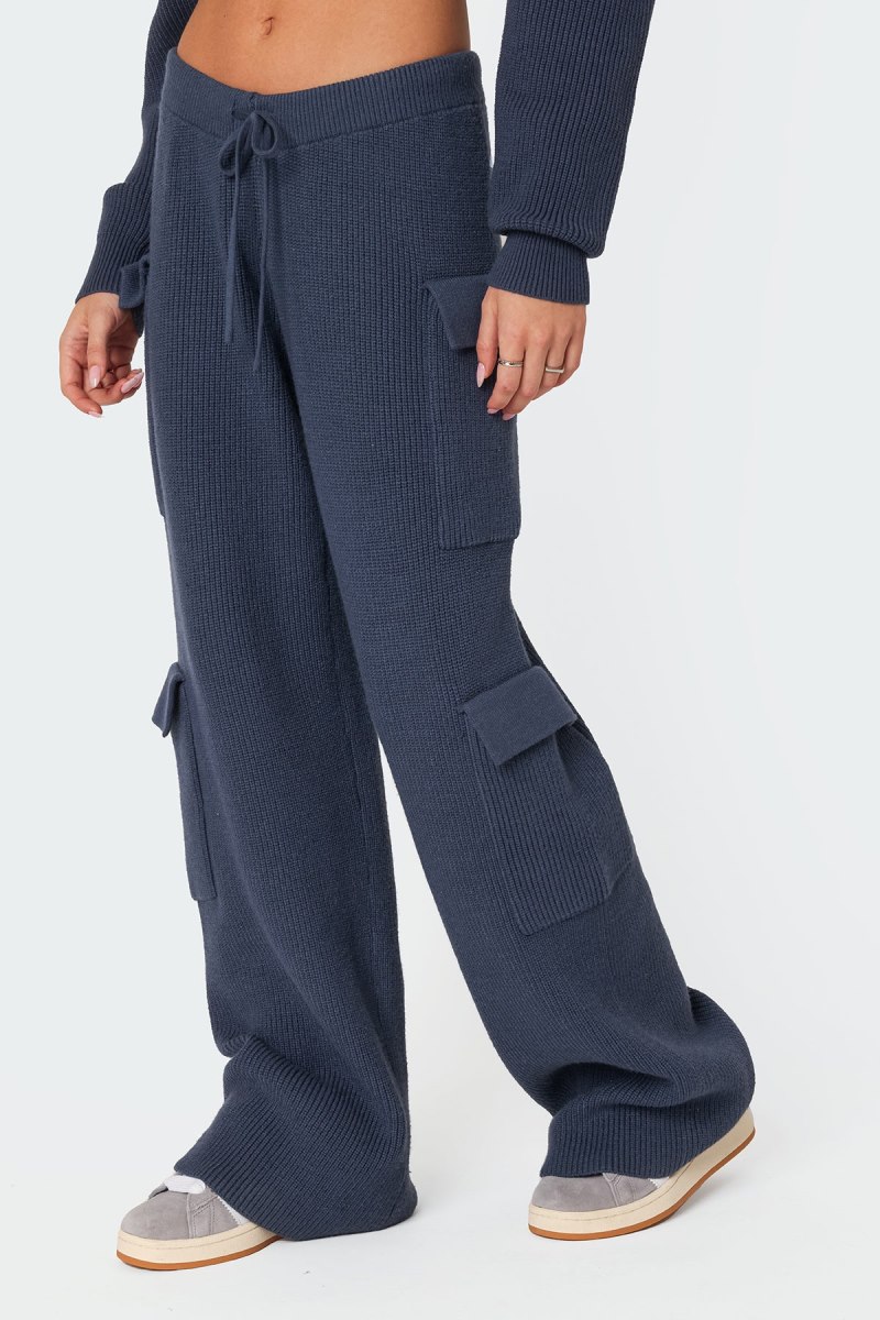 Edikted Wynter Knit Cargo Pants Blue | USA PQ850145F8