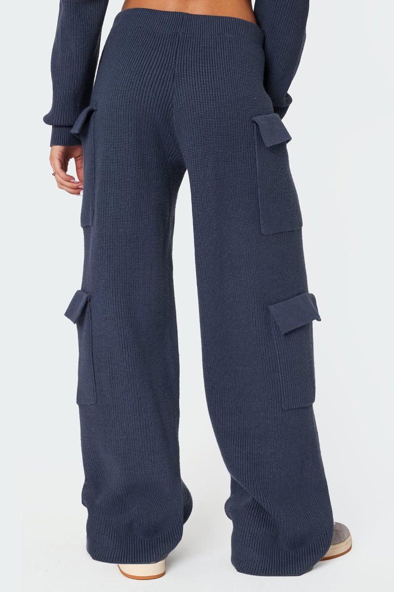 Edikted Wynter Knit Cargo Pants Blue | USA PQ850145F8